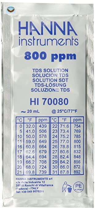 Dung Dịch Hiệu Chuẩn TDS 800 mg/L (ppm), Hộp 25 gói 20mL HANNA HI70080P